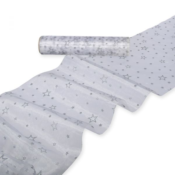Organza mit Glitterdruck "Sterne" 9731 white/silver Hauptbild Listing