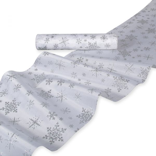 Taftstoff mit Glitterdruck "Schneesterne" 9733 white/silver Hauptbild Listing