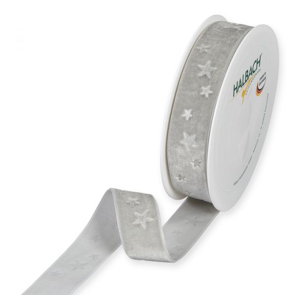 Samt-Druckband "Sterne" geprägtes Motiv 978 light grey Hauptbild Listing