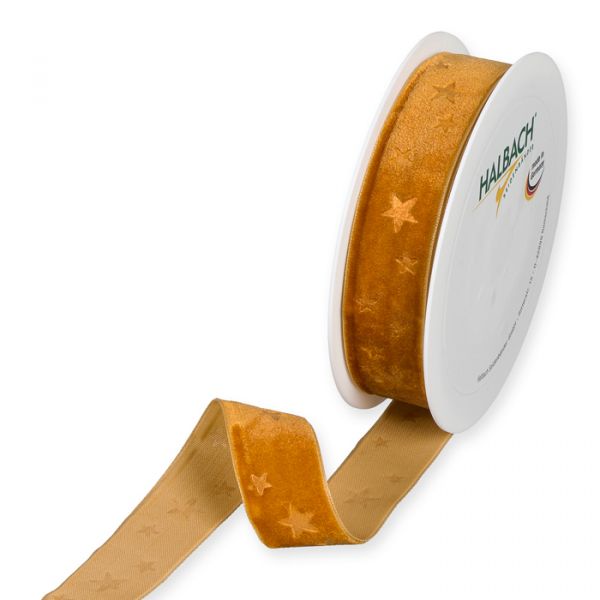 Samt-Druckband "Sterne" geprägtes Motiv 978 cognac Hauptbild Listing