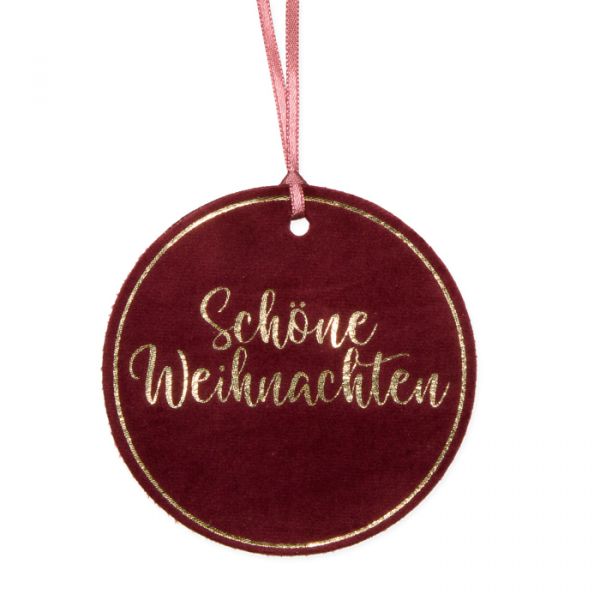 Samt-Hänger "Schöne Weihnachten" wine red/gold Hauptbild Detail