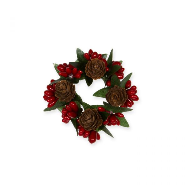 Deko-Kränzchen, Kerzenring "Zapfen + Beeren", Mini-Weihnachtskranz 98168 red/green/natural Hauptbild Detail