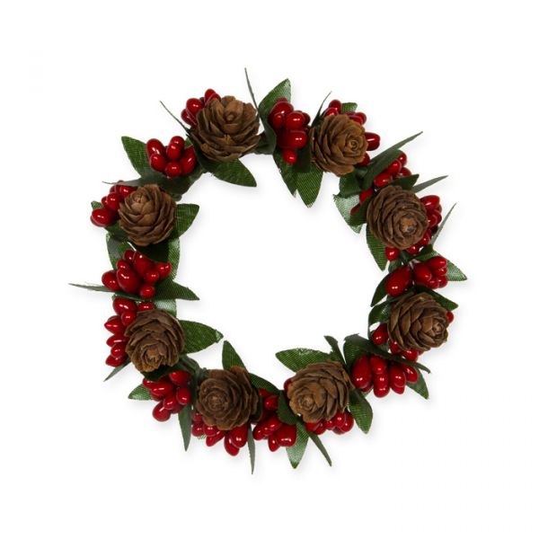Deko-Kränzchen, Kerzenring "Zapfen + Beeren", Mini-Weihnachtskranz 98168 red/green/natural Hauptbild Detail