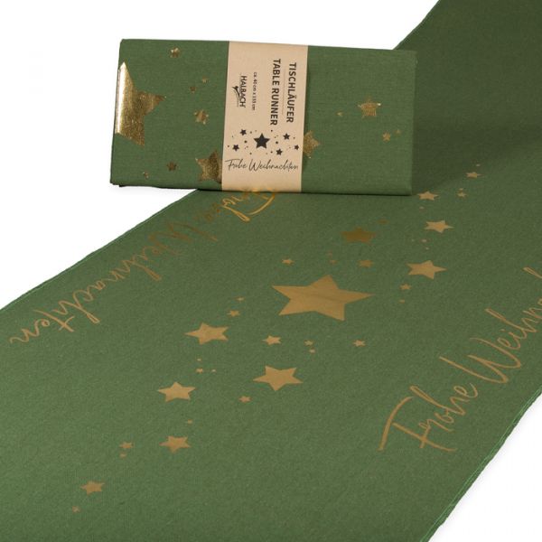 Tischläufer "Frohe Weihnachten", Tischdekoration Weihnachten 98221 fir green/gold Hauptbild Listing