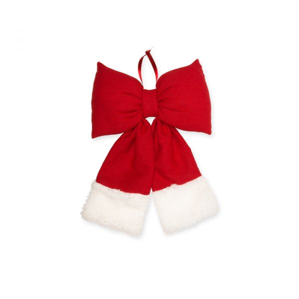 Deko-Schleife "Nikolaus" mit Kunstfell, Dekoschleife, Stoffschleife, Fertigschleife 98227 red/white Hauptbild Detail