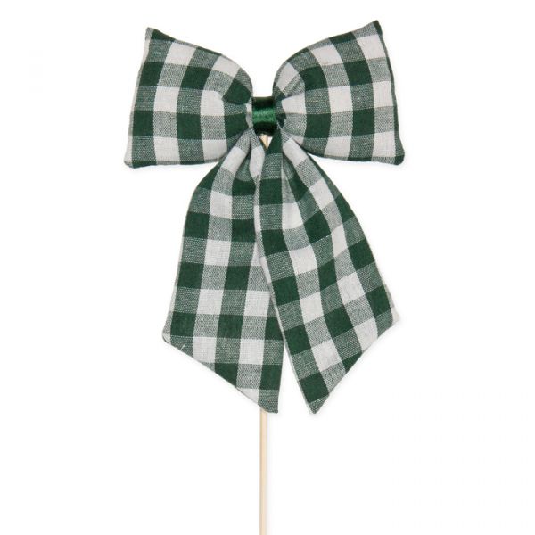 Stecker "Karoschleife", Dekoschleife, Stoffschleife, Fertigschleife 98228 fir green/white Hauptbild Detail
