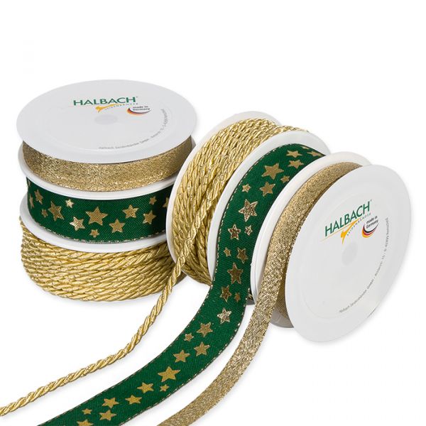 Geschenkband-Set "Sternchen" GBSET10 dark green/gold Hauptbild Listing
