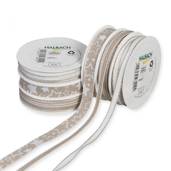 Geschenkband-Set "Sterne" GBSET13 linen/white Hauptbild Listing