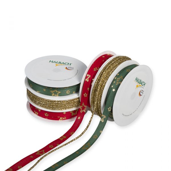 Geschenkband-Set "Sternchen" GBSET15 red/dark sage/gold Hauptbild Listing