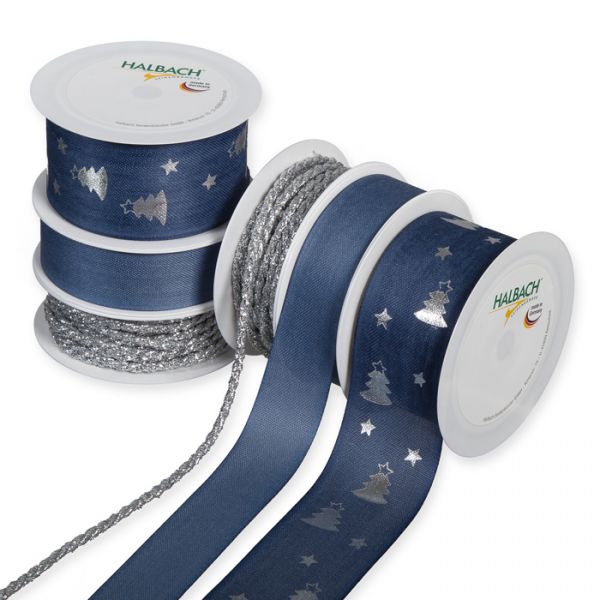 Geschenkband-Set "Weihnachtsbäume" GBSET16 denim blue/silver Hauptbild Listing
