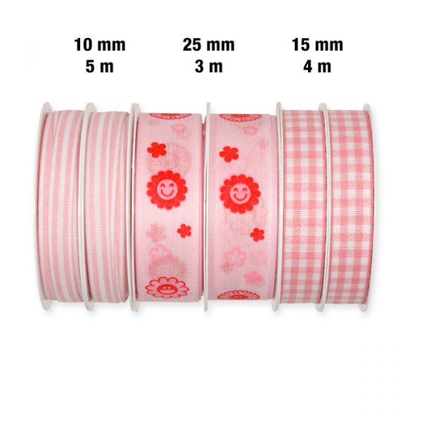 Geschenkband-Set "Smiley" GBSET4 pale pink/red/white Hauptbild Detail